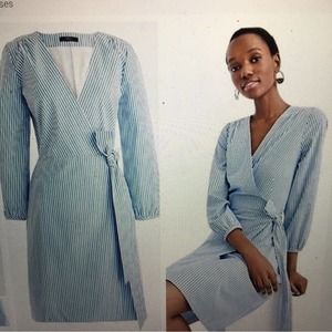J Crew Blue Stripe Long Sleeve Wrap Dress 10